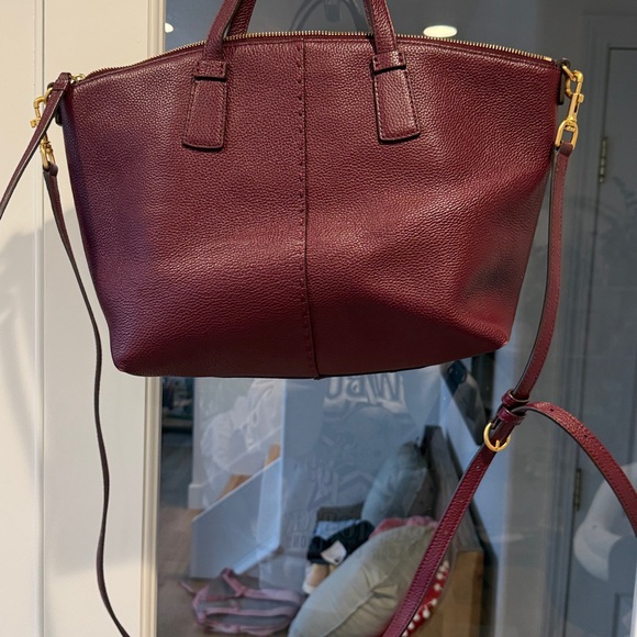 Tory Burch Merlot Pebbled Leather Satchel - Picture 4 of 7
